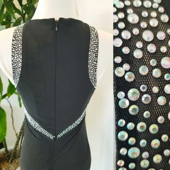 Cachet Formal Black Dress Rhinestone Crystal Elements Lined Stretchy Prom Maxi - Picture 3 of 15